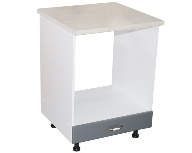 Corp pentru cuptor incorporabil cu sertar Zebra, Alb/MDF gri, cu blat travertin, 60 x 85 x 60 cm